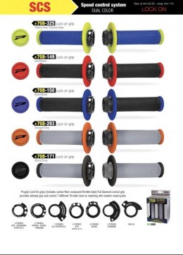 PROGRIP MANETKI PG708 OFF ROAD Z BLOKADĄ SCS LOCK-ON + 6 ADAPTERÓW ROLGAZU (22+25MM) KOLOR NIEBIESKI ZÓŁTY DWUSKŁADNIKOWE FLUO (