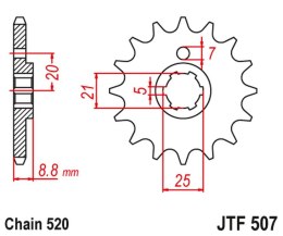 JT ZĘBATKA PRZEDNIA 507 14 KAWASAKI KX 250 '79-86' KX 500 '83-86' KLT200/250 '80-85' HUSQVARNA CR/WR 250/360 '90-98' (50714JT) (