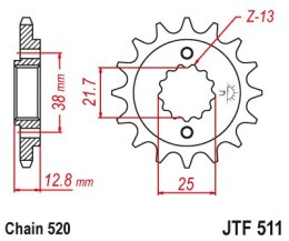 JT ZĘBATKA PRZEDNIA 511 15 Z GUMĄ KAWASAKI KLR 650 '90-'14 (51115JTRB) (ŁAŃC. 520)