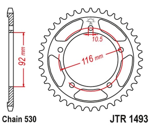 JT ZĘBATKA TYLNA 4542 41 KAWASAKI ZZR 1400 '06-'18 (454241JT) (ŁAŃC. 530) (CZARNA)