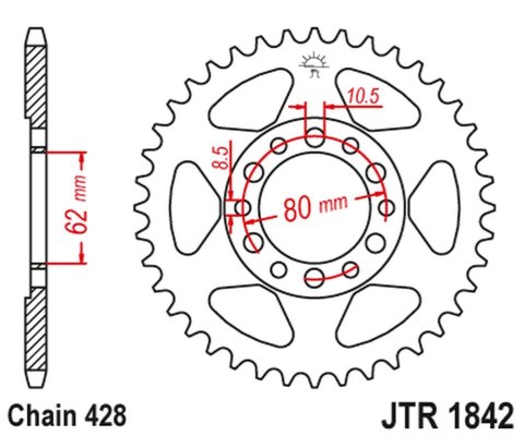JT ZĘBATKA TYLNA 842 42 YAMAHA YZ 80 '81-83', DT 125/175 '74-77',TW 125 '99-02', TW 200 '89-', XT 350 '85-00' (84242JT) (ŁAŃC428