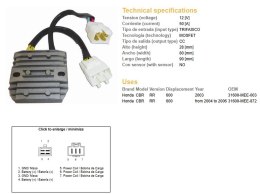 DZE REGULATOR NAPIĘCIA HONDA CBR 600RR '03-'06 (50A) (31600-MEE-872;31600-MEE-003) (ESR430;ESR436)
