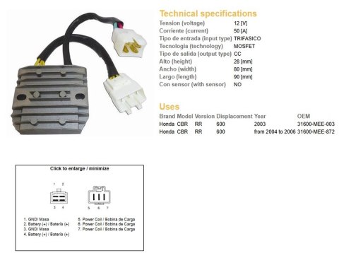 DZE REGULATOR NAPIĘCIA HONDA CBR 600RR '03-'06 (50A) (31600-MEE-872;31600-MEE-003) (ESR430;ESR436) DZE REGULATOR NAPIĘCIA HONDA CBR 600RR '03-'06 (50A) (31600-MEE-872;31600-MEE-003) (ESR430;ESR436)