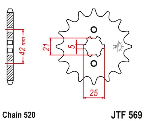 JT ZĘBATKA PRZEDNIA 569 18 YAMAHA XV 250 '89-'94, XVS 250 '08-'17, XV 250`89-15 (+3) (56918JT) (ŁAŃC. 520)