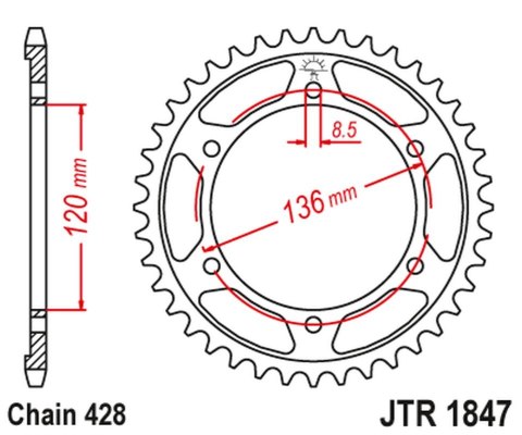 JT ZĘBATKA TYLNA 4324 55 YAMAHA TDR 125 '93-'99 (432455JT) (ŁAŃC. 428) JT ZĘBATKA TYLNA 4324 55 YAMAHA TDR 125 '93-'99 (432455JT) (ŁAŃC. 428)