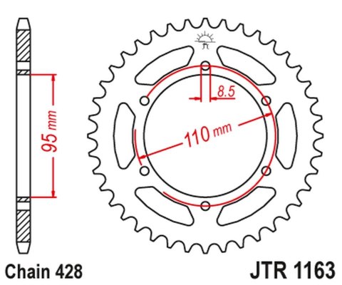 JT ZĘBATKA TYLNA 486 45 CAGIVA 125 ELEFANT/STX ALETTA ROSSA '83-88' (48645JT) (ŁAŃC. 428)