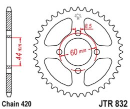 JT ZĘBATKA TYLNA 832 51 YAMAHA DT 50/TY 50 '78-81, DT 50R '97-98 (83251JT) (ŁAŃC. 420)