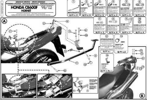 KAPPA STELAŻ KUFRA CENTRALNEGO HONDA HORNET 600 (98-02) ( BEZ PŁYTY ) KAPPA STELAŻ KUFRA CENTRALNEGO HONDA HORNET 600 (98-02) ( BEZ PŁYTY )