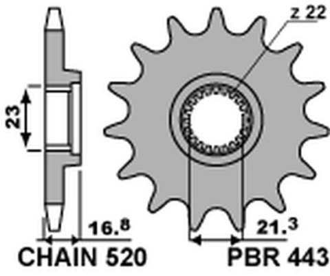 PBR WYPRZEDAZ ZĘBATKA PRZEDNIA 443 16 YAMAHA XJ 600 DIVERSION '92-'03 (JTF582.16) (ŁAŃC. 520) (44316JT)