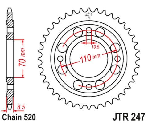 JT ZĘBATKA TYLNA 247 41 HONDA CB/CBX 250 '78-84', CB 400 N/T '81-83' (24741JT) (ŁAŃC.520) JT ZĘBATKA TYLNA 247 41 HONDA CB/CBX 250 '78-84', CB 400 N/T '81-83' (24741JT) (ŁAŃC.520)