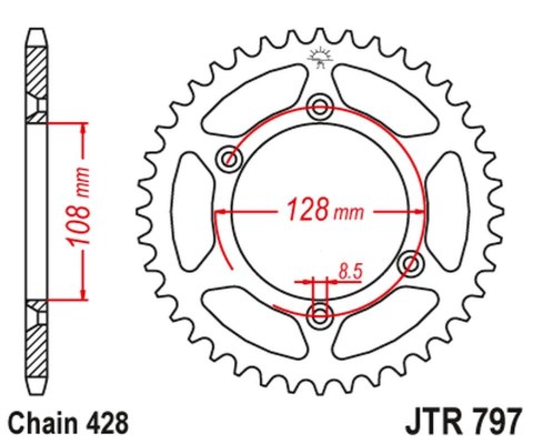 JT ZĘBATKA TYLNA 4488 57 KAWASAKI KLX 125 '03-06, SUZUKI DR-Z 125 '03-20 (448857JT) (ŁAŃC. 428)