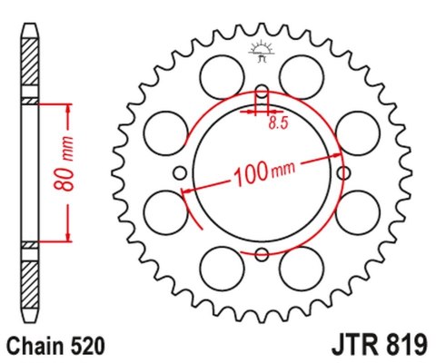 JT ZĘBATKA TYLNA 819 47 SUZUKI GS 250 '79-80, GSX 250 '80-82 (81947JT) (ŁAŃC. 520) JT ZĘBATKA TYLNA 819 47 SUZUKI GS 250 '79-80, GSX 250 '80-82 (81947JT) (ŁAŃC. 520)