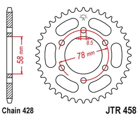 JT ZĘBATKA TYLNA 826 36 KAWASAKI KH 100 '93-94', KH 125 '83-94' (6 OTWOTÓW) (82636JT) (ŁAŃC.428)