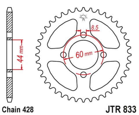 JT ZĘBATKA TYLNA 833 49 YAMAHA TTR 125 '00-01, DT 50LC '00-01 (83349JT) (ŁAŃC. 428) JT ZĘBATKA TYLNA 833 49 YAMAHA TTR 125 '00-01, DT 50LC '00-01 (83349JT) (ŁAŃC. 428)