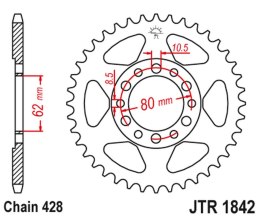 JT ZĘBATKA TYLNA 842 54 YAMAHA YZ 80 '81-83', DT 125/175 '74-77',TW 125 '99-02', TW 200 '89-', XT 350 '85-00' (84254JT) (ŁAŃC428