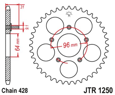 JT ZĘBATKA TYLNA JTR1250 48 HONDA NX 125 '89-90' (JTR1250.48)*(ŁANC428) JT ZĘBATKA TYLNA JTR1250 48 HONDA NX 125 '89-90' (JTR1250.48)*(ŁANC428)