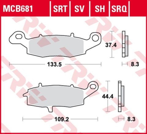 TRW ZF KLOCKI HAMULCOWE KH231 SINTER STREET KAWASAKI ZR-7 '99-'04, VN 800 DRIFTER '99-'03, VN 1500 DRIFFTER/CLASSIC '99-'04, SUZ