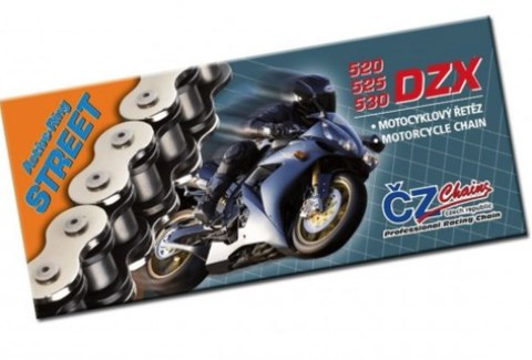 CZ ŁAŃCUCH NAPĘDOWY 525 DZX (104 OGNIW) ACTIVE RING (X-RING) CHROM DO 1000 CCM (40,0 KN) + ZAKUWKA DRĄŻONA