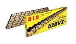 DID ŁAŃCUCH NAPĘDOWY 520VX3GB-130 (130 OGNIWA) X-RING ZŁOTY (OTWARTY + ZAPINKA)