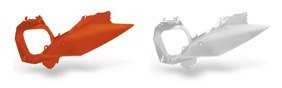 UFO BOCZKI TYLNE KTM SX/SXF '11-'15, EXC '12-'15 KOLOR BIAŁY (Z PUSZKĄ FILTRA POWIETRZA)