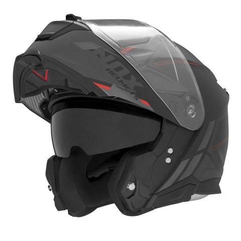 NOX KASK SZCZĘKOWY (FLIP-UP) Z BLENDĄ N967 SYNCHRO KOLOR CZARNY/CZERWONY/SZARY MAT ROZMIAR L