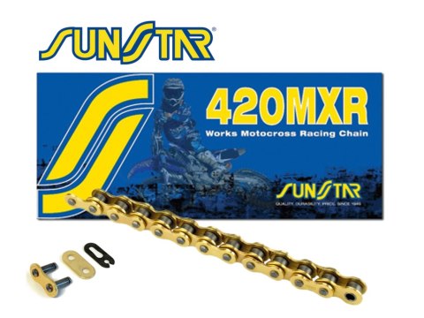 SUNSTAR ŁAŃCUCH NAPĘDOWY 420MXR-140G (420NZ3) MOTOCROSS DO 150 CCM (KOLOR ZŁOTY) (22,2KN) OTWARTY + ZAPINKA - MADE IN JAPAN - OF