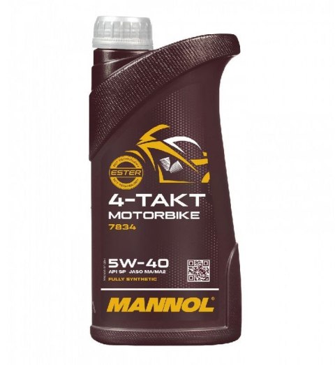 MANNOL OLEJ SILNIKOWY 4T MOTORBIKE 5W40 1L SYNTETYCZNY ESTER TECHNOLOGY (JASO MA/MA2) (7814) (20)