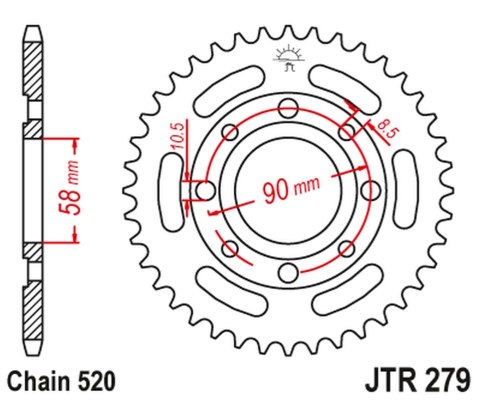 JT ZĘBATKA TYLNA 279 30 HONDA CB 250 TWO FIFTY, NIGHTHAWK '92-'02, CMX250 REBEL (27931JT) (ŁAŃC. 520) JT ZĘBATKA TYLNA 279 30 HONDA CB 250 TWO FIFTY, NIGHTHAWK '92-'02, CMX250 REBEL (27931JT) (ŁAŃC. 520)