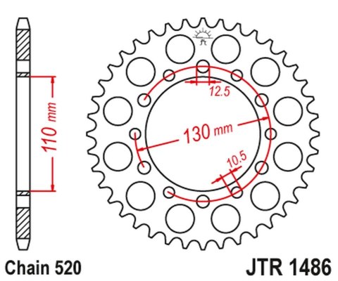 JT ZĘBATKA TYLNA 504 44 HONDA TRX 200 '90-97', KAWASAKI EL 250 '88-03' (50444JT) (ŁAŃC.520)