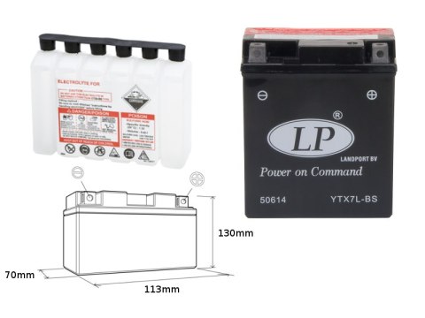 LANDPORT AKUMULATOR YTX7L-BS (MA LTX7L-BS) 12V 6AH 113X70X130 (GTX7LBS) BEZOBSŁUGOWY - ELEKTROLIT OSOBNO (6) UE2019/1148 LANDPORT AKUMULATOR YTX7L-BS (MA LTX7L-BS) 12V 6AH 113X70X130 (GTX7LBS) BEZOBSŁUGOWY - ELEKTROLIT OSOBNO (6) UE2019/1148