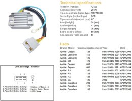 DZE REGULATOR NAPIĘCIA APRILIA PEGASO 600/650 '90-'95; RS 125/250 '95-'09; RX 125 '94-'08; LEONARDO; SCARABEO (ESR087)