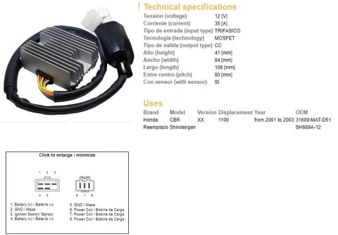 DZE REGULATOR NAPIĘCIA HONDA CBR 1100XX '01-'03 (SH689A-12) (31600-MAT-D51) (ESR685) DZE REGULATOR NAPIĘCIA HONDA CBR 1100XX '01-'03 (SH689A-12) (31600-MAT-D51) (ESR685)
