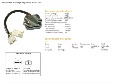DZE REGULATOR NAPIĘCIA HONDA CBR 900RR '02-'03 (CBR954) (ESR690) (31600-MCJ-750) (SH678DA) (35A) DZE REGULATOR NAPIĘCIA HONDA CBR 900RR '02-'03 (CBR954) (ESR690) (31600-MCJ-750) (SH678DA) (35A)