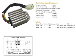 DZE REGULATOR NAPIĘCIA HONDA CRF 450X '05-'17 (OEM 31600-MEY-671) (12A)