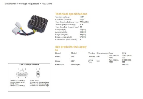DZE REGULATOR NAPIĘCIA HONDA XL 600V '87-'90; XRV 650 AFRICA TWIN '88-'89 (SH538A), (RGU-144, ESR640), (31600-MM9-000) (31600-MS DZE REGULATOR NAPIĘCIA HONDA XL 600V '87-'90; XRV 650 AFRICA TWIN '88-'89 (SH538A), (RGU-144, ESR640), (31600-MM9-000) (31600-MS