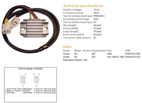 DZE REGULATOR NAPIĘCIA HONDA NX 250 '88-'93 (31600-KW3-000, 31600-KW3-010) DZE REGULATOR NAPIĘCIA HONDA NX 250 '88-'93 (31600-KW3-000, 31600-KW3-010)