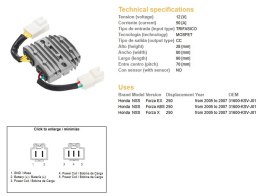 DZE REGULATOR NAPIĘCIA HONDA NSS 250 FORZA '05-'07 (OEM 31600-KSV-J01) MOSFET (50A)