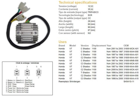 DZE REGULATOR NAPIĘCIA HONDA VT1100C/C2/C3 SHADOW '87-'03 (35A) (31600-MAH-008) (ESR120) (SH541G-11) DZE REGULATOR NAPIĘCIA HONDA VT1100C/C2/C3 SHADOW '87-'03 (35A) (31600-MAH-008) (ESR120) (SH541G-11)