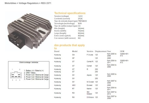 DZE REGULATOR NAPIĘCIA HYOSUNG GA/GF/GT/GV/RX 125 '04-'11 (32800-H01-413) (12V/25A)