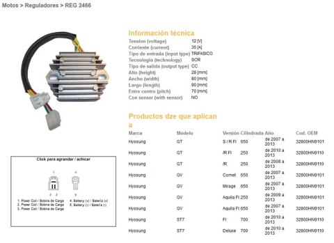 DZE REGULATOR NAPIĘCIA HYOSUNG GT 250R '08-'13; GT 650S/R '08-'13; GV 250 '09-'13; GV 650 '07-'13; MS3 125/250; ST7 700 '10-'13; DZE REGULATOR NAPIĘCIA HYOSUNG GT 250R '08-'13; GT 650S/R '08-'13; GV 250 '09-'13; GV 650 '07-'13; MS3 125/250; ST7 700 '10-'13;