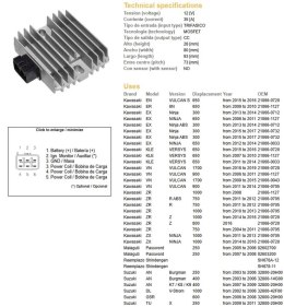 DZE REGULATOR NAPIĘCIA KAWASAKI EX 300/650 NINJA '06-'17; KLE 650 VERSYS '07-'16; VN 900/1700 '06-'19; ZR 750/800/1000 '04-'16; 