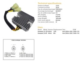 DZE REGULATOR NAPIĘCIA KAWASAKI ZX 9R '00-'03; ZX 12R '00-'03 (35A) (21066-1119) (ESR516)