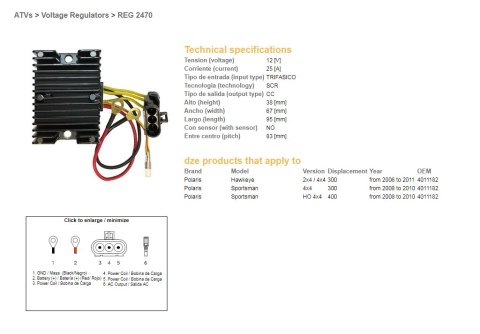 DZE REGULATOR NAPIĘCIA POLARIS SPORTSMAN 300/400 '08-'10; HAWKAYE 300 '06-'11 (4011182) DZE REGULATOR NAPIĘCIA POLARIS SPORTSMAN 300/400 '08-'10; HAWKAYE 300 '06-'11 (4011182)