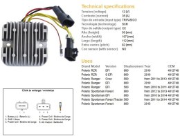 DZE REGULATOR NAPIĘCIA POLARIS SPORTSMAN 500/800 '10-'14; RANGER 500/800 '10-'13; RZR 800 '10 (35A) (OEM 4012448)