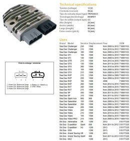 DZE REGULATOR NAPIĘCIA SEA DOO CHALLENGER/GTI/RXP/WAKE 1500 '08-'12; GRAND TOURING 600/1200 '11-'13 (OEM 710001103) (50A)