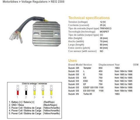 DZE REGULATOR NAPIĘCIA SUZUKI GS 450L '84-'88; GS 700E '85-'86; GS 750ES/EF/ESD '83-'85; GS 1100ES/EF '84-'86; GR 650 TEMPTER '8 DZE REGULATOR NAPIĘCIA SUZUKI GS 450L '84-'88; GS 700E '85-'86; GS 750ES/EF/ESD '83-'85; GS 1100ES/EF '84-'86; GR 650 TEMPTER '8