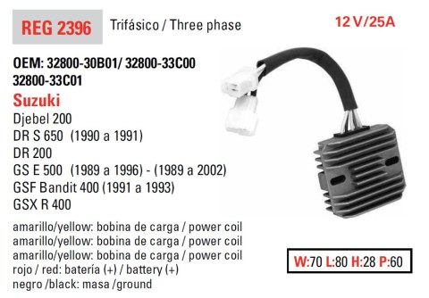DZE REGULATOR NAPIĘCIA SUZUKI GSF 400 BANDIT '90-'94; GS 500E '89-'02; DR 650S '90-'91 (ESR170) (32800-33C00) DZE REGULATOR NAPIĘCIA SUZUKI GSF 400 BANDIT '90-'94; GS 500E '89-'02; DR 650S '90-'91 (ESR170) (32800-33C00)