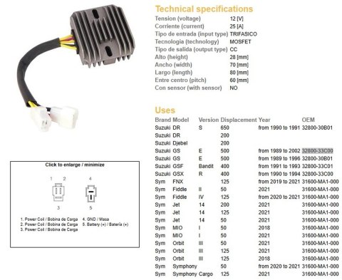 DZE REGULATOR NAPIĘCIA SUZUKI GSF 400 BANDIT '90-'94; GS 500E '89-'02; DR 650S '90-'91 (ESR170) (32800-33C00) DZE REGULATOR NAPIĘCIA SUZUKI GSF 400 BANDIT '90-'94; GS 500E '89-'02; DR 650S '90-'91 (ESR170) (32800-33C00)