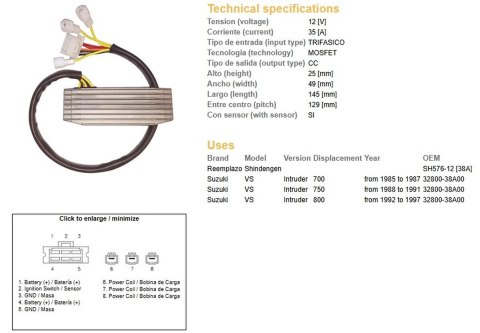 DZE REGULATOR NAPIĘCIA SUZUKI VS 700 INTRUDER '85-'87; VS 750 INTRUDER '88-'91; SUZUKI VS 800 '92-'97 (32800-38A00) (ESR752) DZE REGULATOR NAPIĘCIA SUZUKI VS 700 INTRUDER '85-'87; VS 750 INTRUDER '88-'91; SUZUKI VS 800 '92-'97 (32800-38A00) (ESR752)