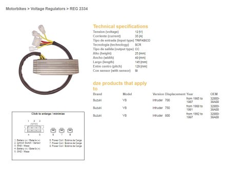 DZE REGULATOR NAPIĘCIA SUZUKI VS 700 INTRUDER '85-'87; VS 750 INTRUDER '88-'91; SUZUKI VS 800 '92-'97 (32800-38A00) (ESR752) DZE REGULATOR NAPIĘCIA SUZUKI VS 700 INTRUDER '85-'87; VS 750 INTRUDER '88-'91; SUZUKI VS 800 '92-'97 (32800-38A00) (ESR752)